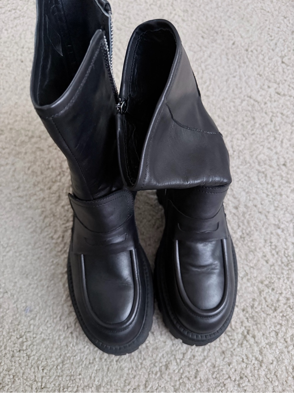 Free People Black Lace-Up Leather Mid-Calf Boots
